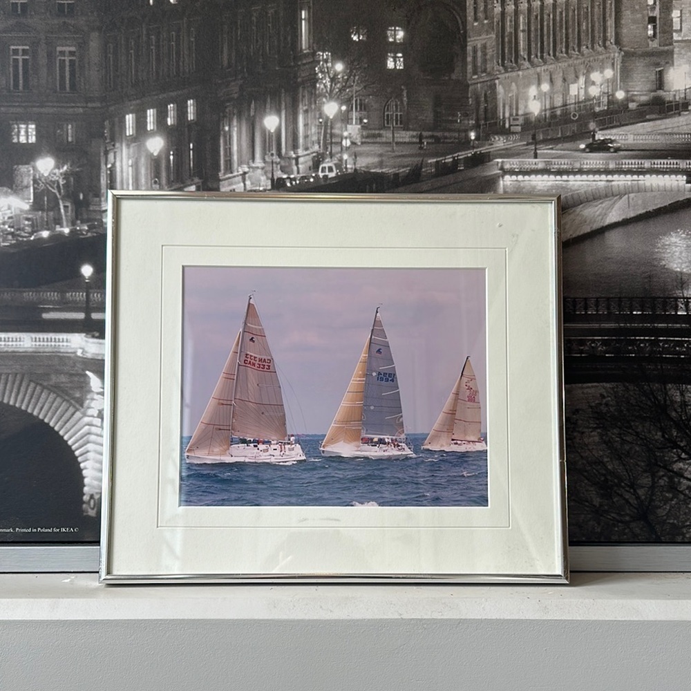 Vintage Photography Print Sailboat Art with Blue and Cream Tones